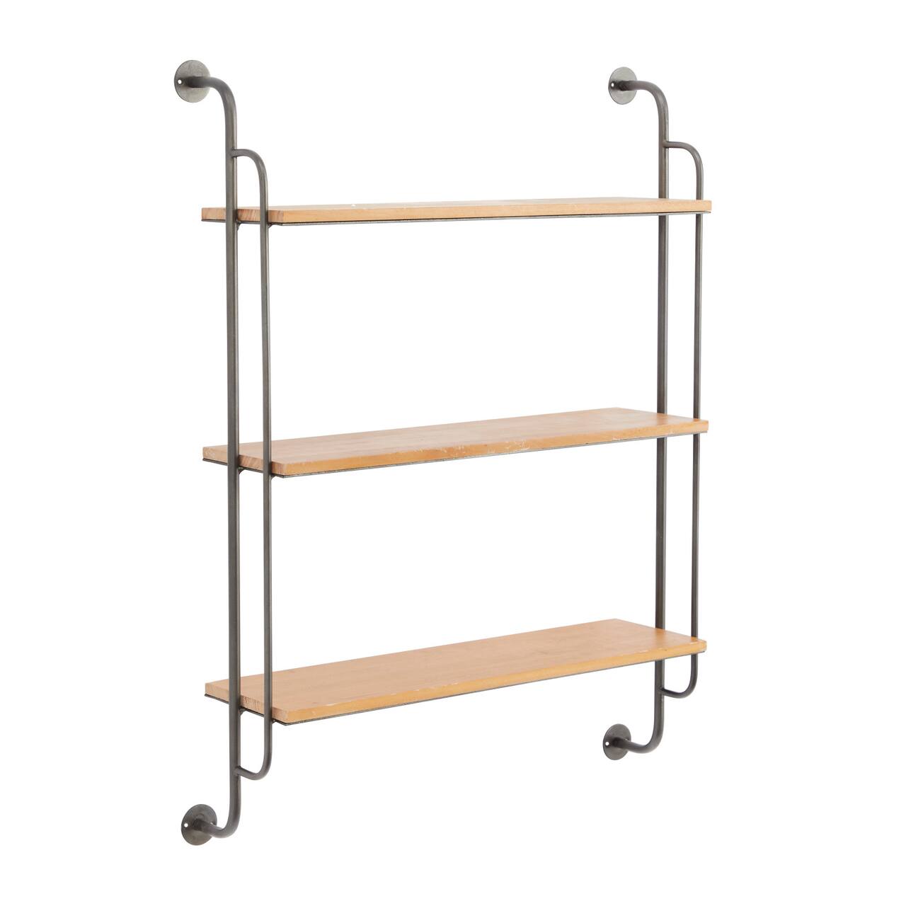 Brown Iron Industrial Wall Shelf, 33" x 25" x 7"